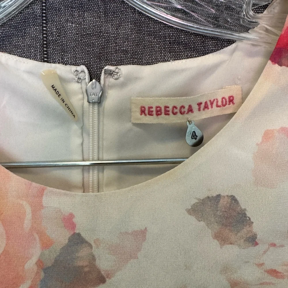 Rebecca Taylor Enchanted Gardens Pink Shift Tank Drop Waist Silk Dress Size 4 - Picture 5 of 9